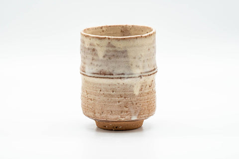 Japanese Teacup - Beige Bamboo-shaped Hagi-yaki Yunomi - 180ml - three-quarter view