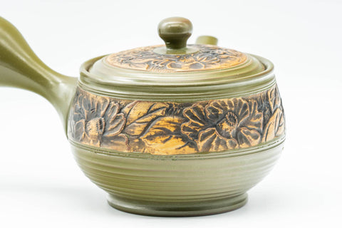 Japanese Kyusu - Green Floral Tokoname-yaki Nozomi Teapot - 200ml - Tezumi