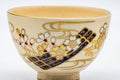Tezumi — Japanese Matcha Bowl - Gold White Sakura Kyo-yaki Wan-nari Chawan - 250ml — closeup of the glaze