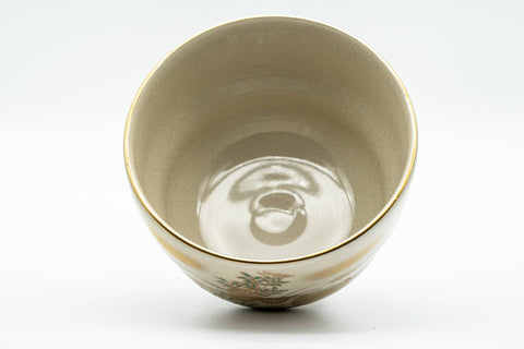 Japanese Matcha Bowl - Gold Green Floral Kutani-yaki Chawan - 350ml - Tezumi