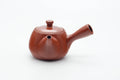 Tezumi — Japanese Kyusu - Smooth Unglazed Dark Red Shudei Tokoname-yaki Mesh Filter Teapot - 290ml — side view with the lid and side handle