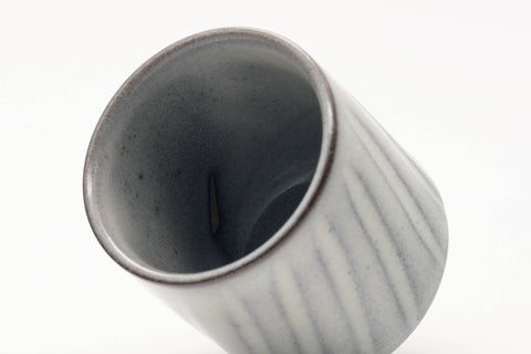 Tezumi — Japanese Teacup - Spiraling White Grey Glazed Yunomi - 130ml — inverted showing the foot ring