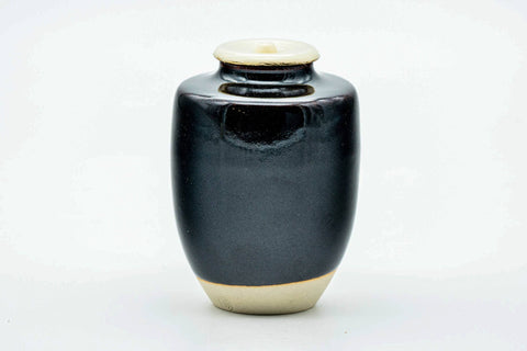 Japanese Chaire - Black Blue Drip-Glazed Katatsuki Seto-yaki Tea Canister with Shifuku