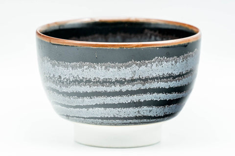 Japanese Teacup - Wavy Tenmoku Glazed Guinomi - 50ml - front view of the wavy tenmoku glaze