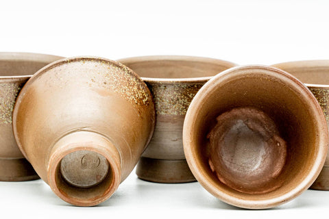 Japanese Tea Set - 木村陶峰 Kimura Touhou - Ash Glazed Bizen-yaki Houhin Teapot with Yuzamashi Water Cooler and 5 Guinomi Teacups