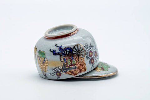 Japanese Teacup - Festive Villagers Kutani-yaki Lidded Yunomi - 120ml