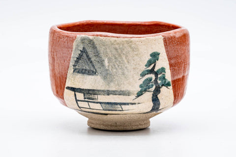 Japanese Matcha Bowl - 楽入窯 Rakunyu Kiln - Scenic Red Aka-Raku Chawan - 300ml