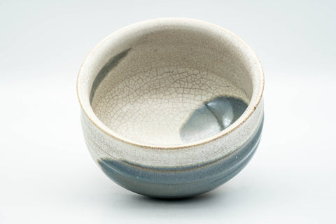 Tezumi — Japanese Matcha Bowl - Crazed Teal Hakeme Glazed Chawan - 400ml — three-quarter view