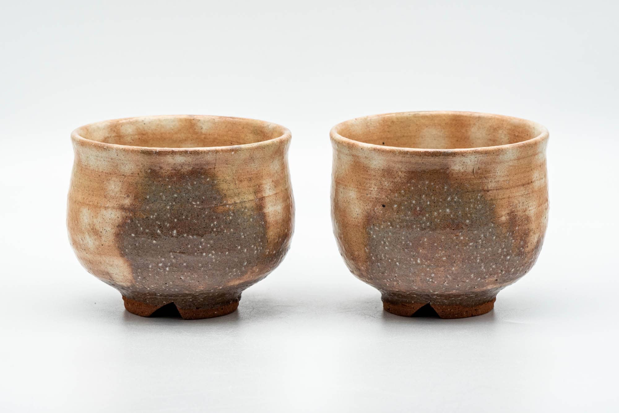 Japanese Teacups - Pair of Beige Brown Gohonte Hagi-yaki Yunomi - 180ml - Tezumi