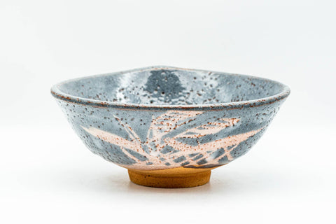 Japanese Matcha Bowl - Floral Blue Shino Glazed Summer Chawan - 200ml - side view