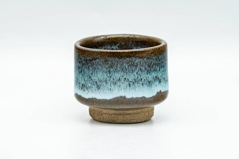 Tezumi — Japanese Teacups - Set of 4 Blue Hare's Fur Drip-Glazed Agano-yaki Guinomi - 35ml — three-quarter view