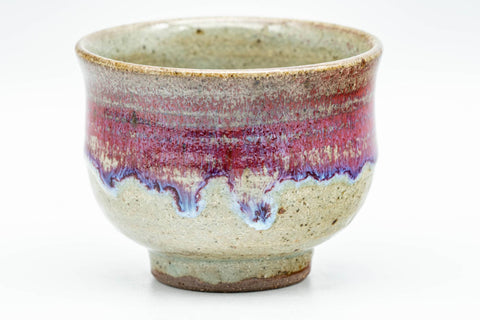 Japanese Teacups - Pair of Blue Purple Drip-Glazed Yunomi - 90ml - closeup of one cup showing the blue and purple drip glaze