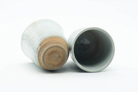Japanese Teacups - Pair of Grey Glazed Spiraling Yunomi - 150ml