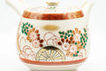 Japanese Kyusu - Red Gold White Chrysanthemums Kutani-yaki Debeso Teapot - 550ml - close-up of the chrysanthemum motif on the body