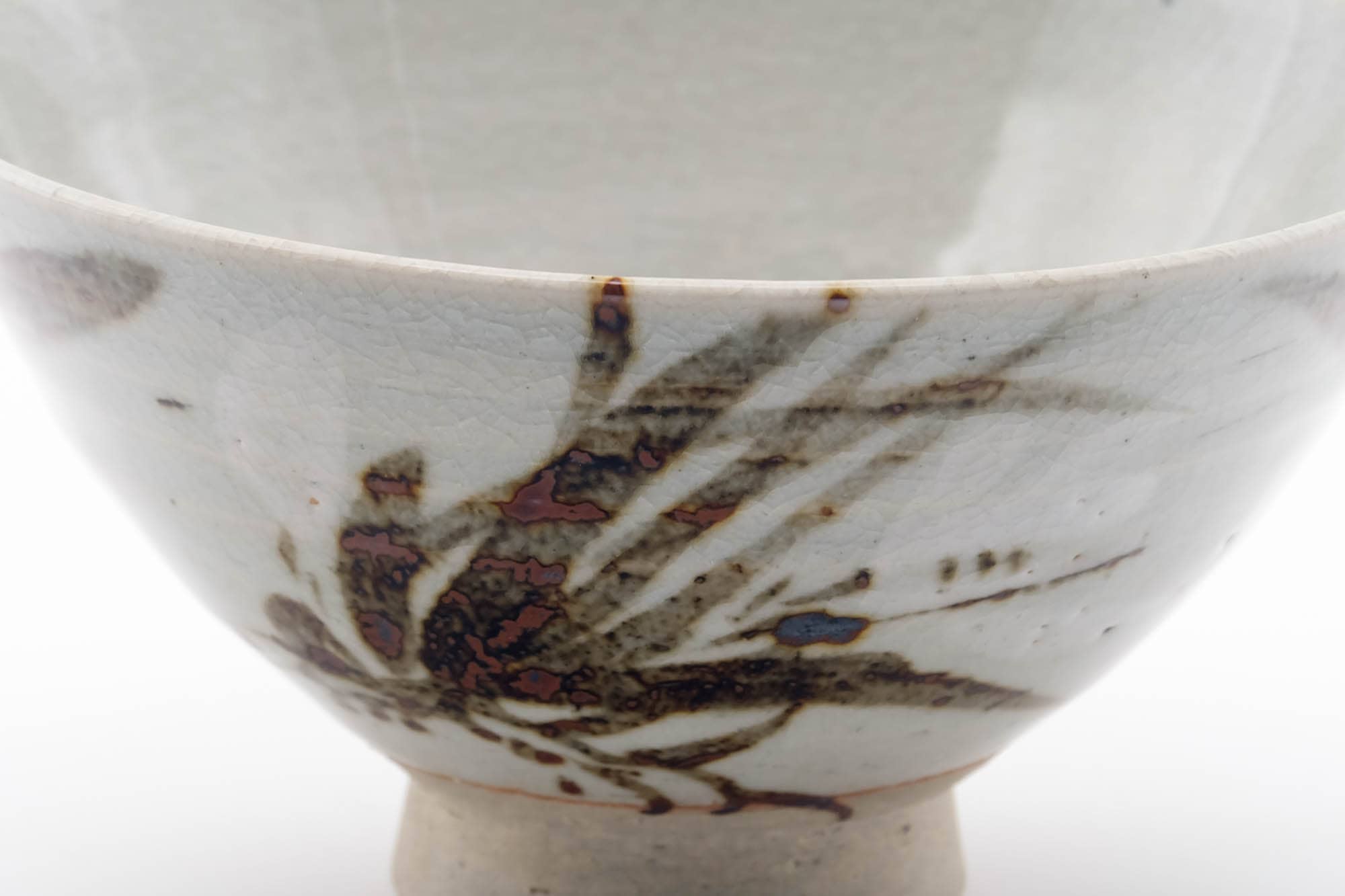 Japanese Matcha Bowl - Grey Glazed Long Grass Decorated Chawan - 330ml