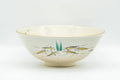 Japanese Matcha Bowl - Beige Gold Pond Leaves Kyo-yaki Summer Chawan - Juraku - 200ml - side view of the shallow summer bowl, beige with gold leaf decoration