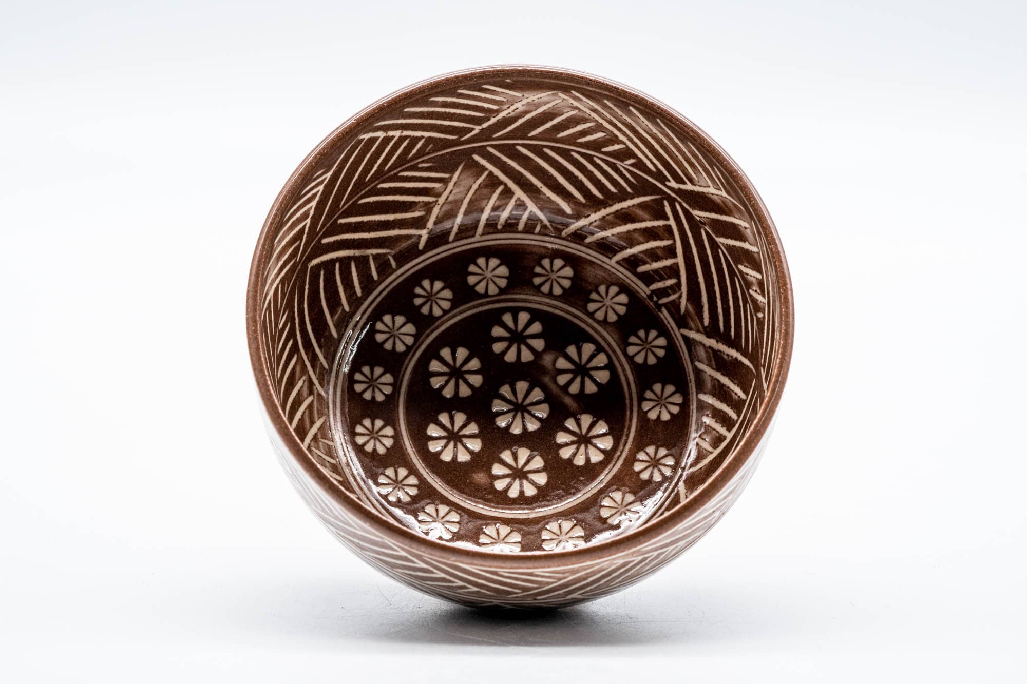 Japanese Matcha Bowl - Geometric Floral Mishima Glazed Kiyomizu-yaki Chawan - 150ml