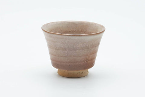 Tezumi — Japanese Teacup - Beige Magenta Drip-Glazed Hagi-yaki Yunomi - 80ml — front view from another angle