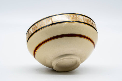 Tezumi — Japanese Matcha Bowl - Beige Floral Striped Kyo-yaki Chawan - 200ml — top-down view of the interior