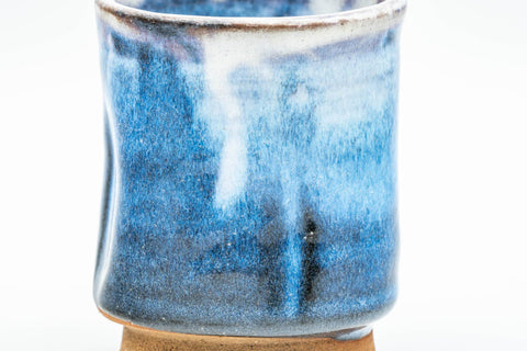 Tezumi — Japanese Teacup - Blue White Hare's Fur Glazed Waisted Yunomi - 130ml — tipped to show the interior
