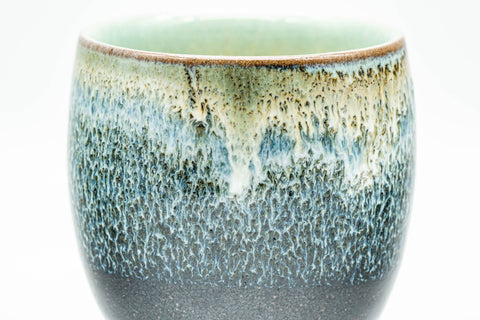 Tezumi — Japanese Teacup - Blue Green Hare's Fur Glazed Yunomi - 140ml — tipped to show the interior