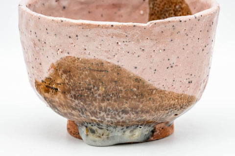 Japanese Matcha Bowl - Pink and Brown Shino Glazed Wabi-Sabi Chawan - 300ml - high-angle side view showing the rim and glaze
