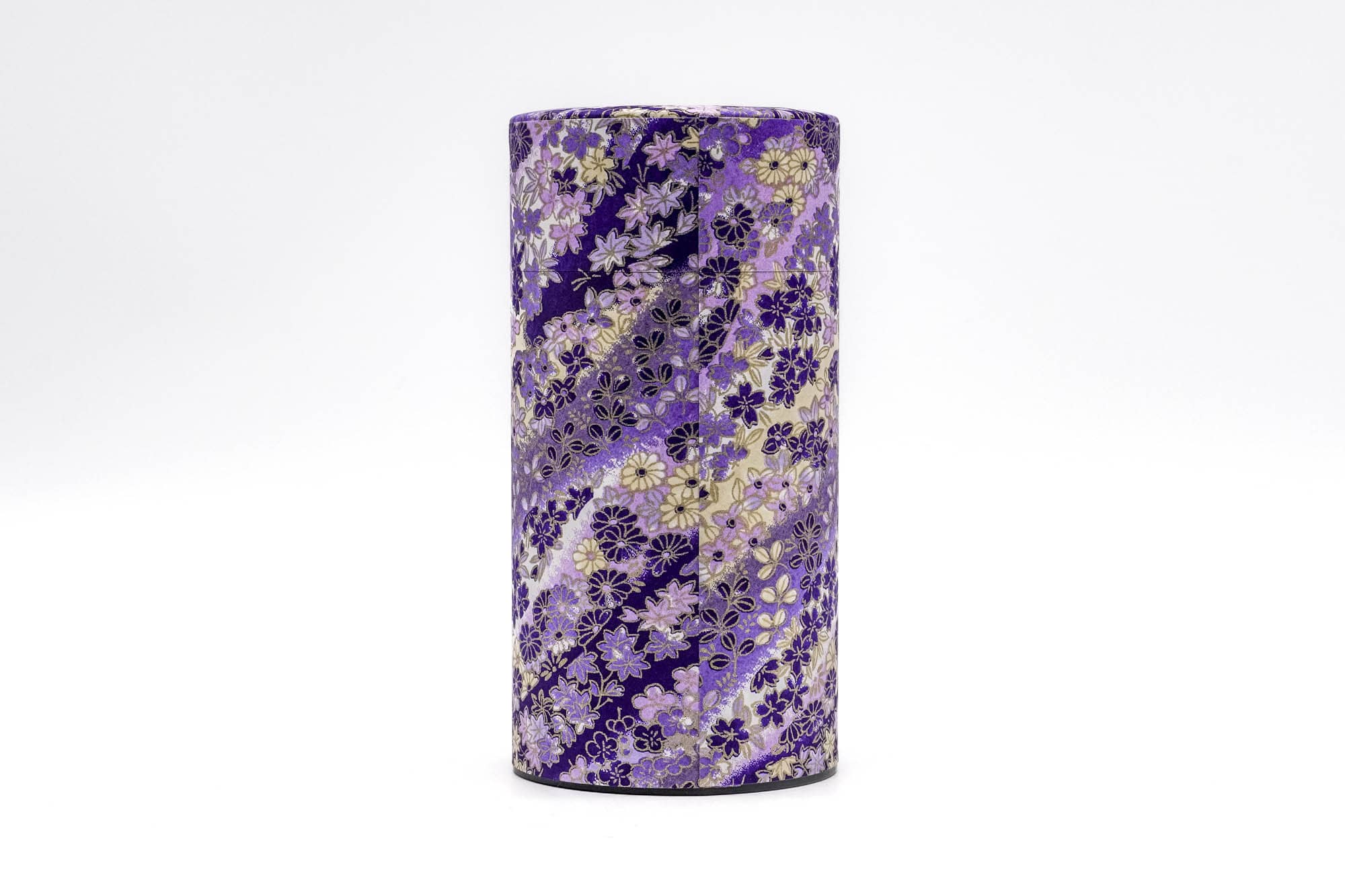 Japanese Chazutsu - 江東堂 Kotodo - Purple Floral Washi Wrapped Metal Tea Canister - 200g
