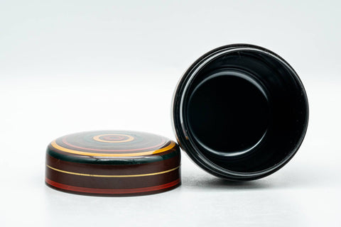 Japanese Natsume - Burgundy Green Yellow Striped Lacquer Matcha Tea Caddy - 100ml - Tezumi