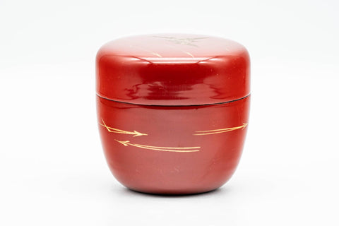 Japanese Natsume - Gold Crane Red Black Lacquered Tea Caddy - 85ml