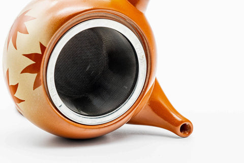 Japanese Kyusu - Momiji Leaves Tokoname-yaki Basket Mesh Teapot - 330ml