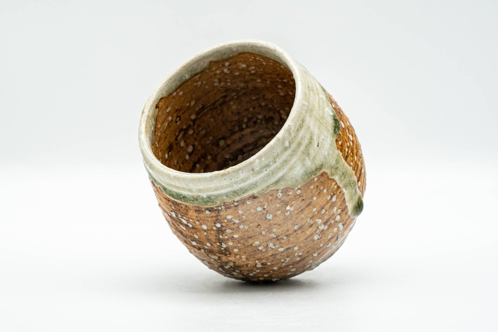 Japanese Teacup - Green Drip-Glazed Brown Textured Yunomi - 210ml