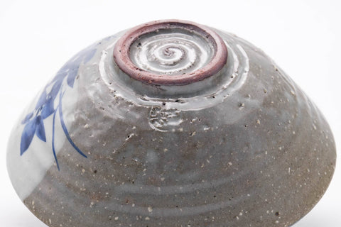 Japanese Matcha Bowl - Blue Floral Grey Glazed Chawan - 300ml