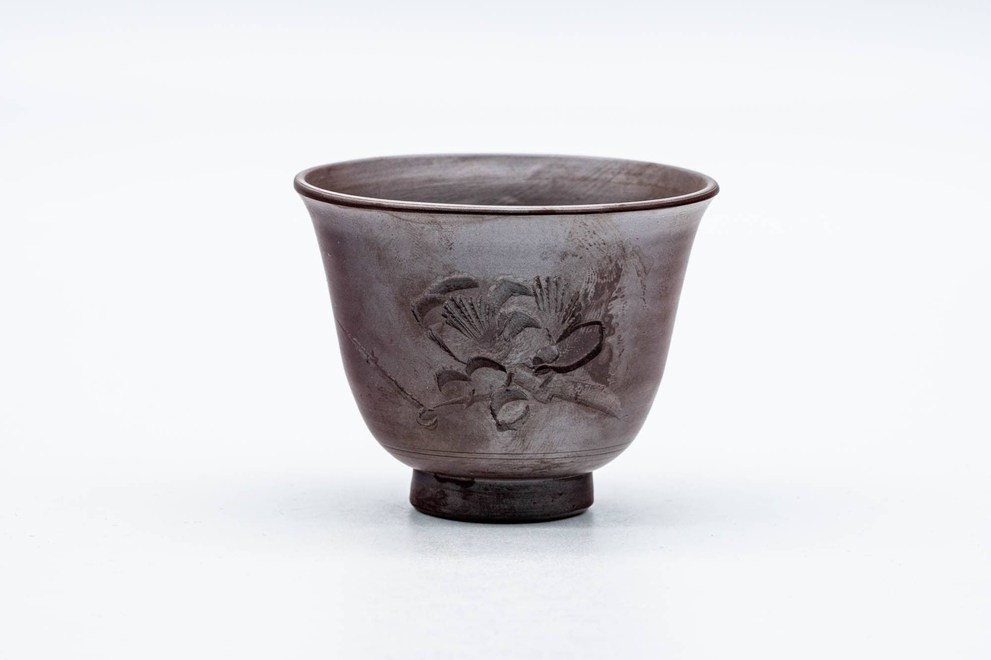 Japanese Teacup - Floral Engraved White Inner-Glazed Banko-yaki Yunomi - 100ml