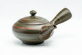 Tezumi — Japanese Kyusu - 雲仙窯 Unzen Kiln - Green Nerikomi Tokoname-yaki Debeso Teapot - 270ml — side view with the lid and side handle