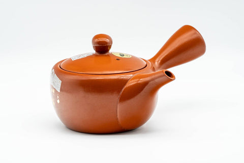 Tezumi — Japanese Kyusu - Gold White Floral Tokoname-yaki Mesh Teapot - 200ml — three-quarter view from the opposite side
