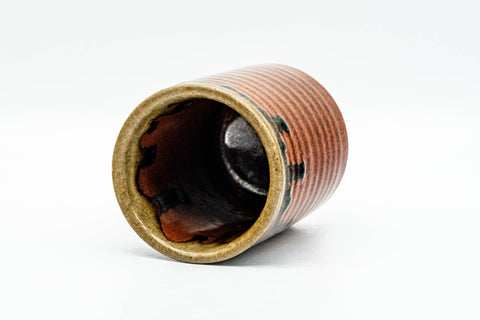 Japanese Teacup - Red Brown Drip-Glazed Spiraling Yunomi - 120ml - tilted view showing glazed interior and rim
