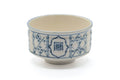 Tezumi — Japanese Matcha Bowl - White Blue Geometric Hantsutsu-gata Chawan - 400ml — front view from another angle