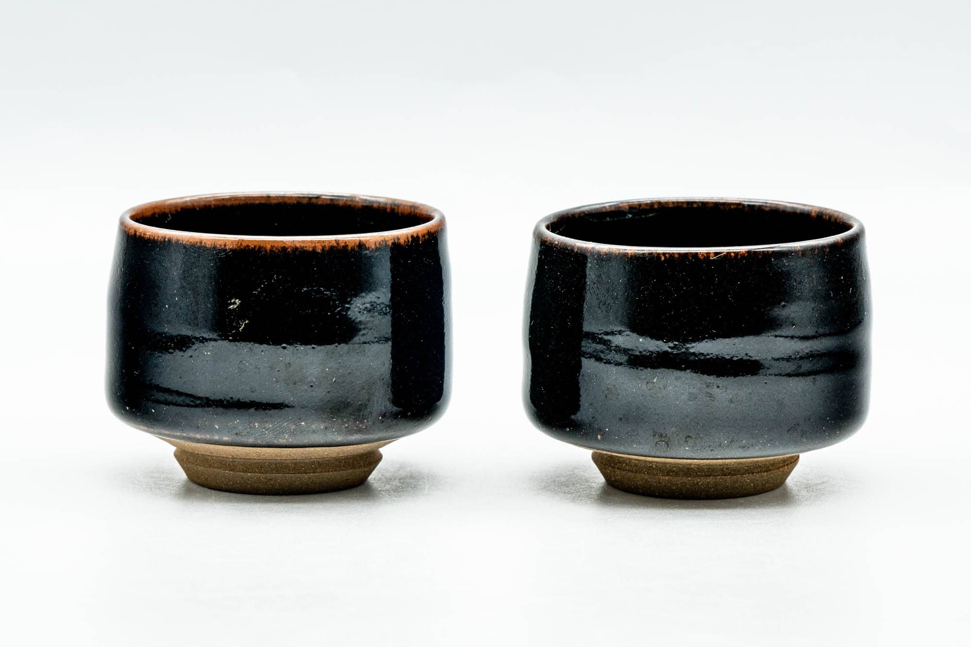 Japanese Teacups - Pair of Jet Black Glazed Yunomi - 60ml