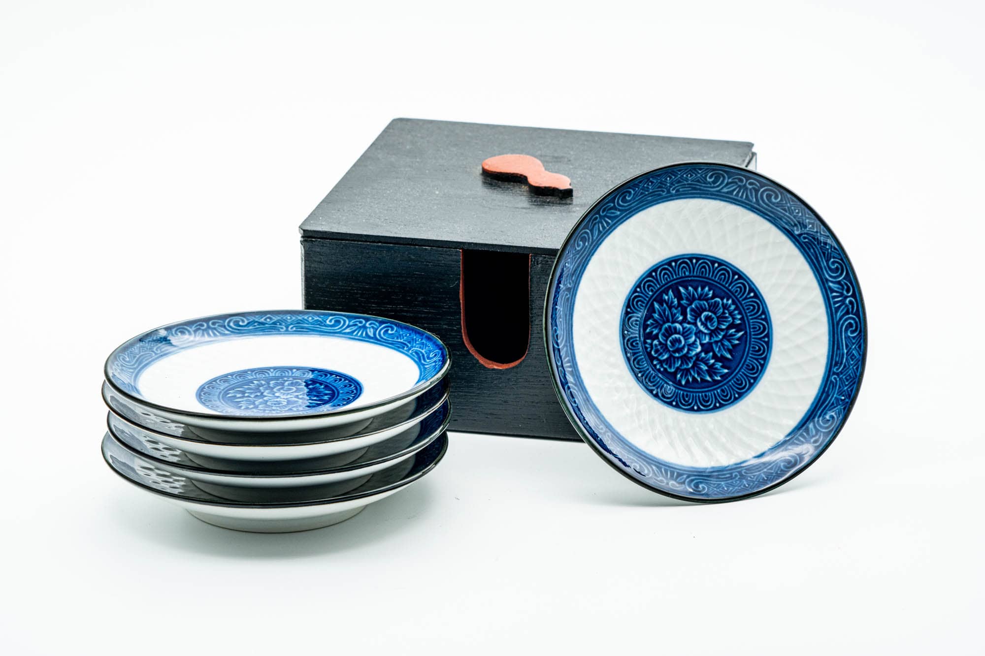 Japanese Chataku - Set of 5 Porcelain Tea Coasters with Gourd Container