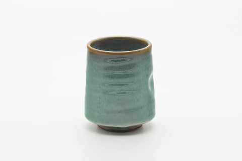 Tezumi — Japanese Teacup - Teal Speckled Thumb-Indented Yunomi - 180ml — front view from another angle