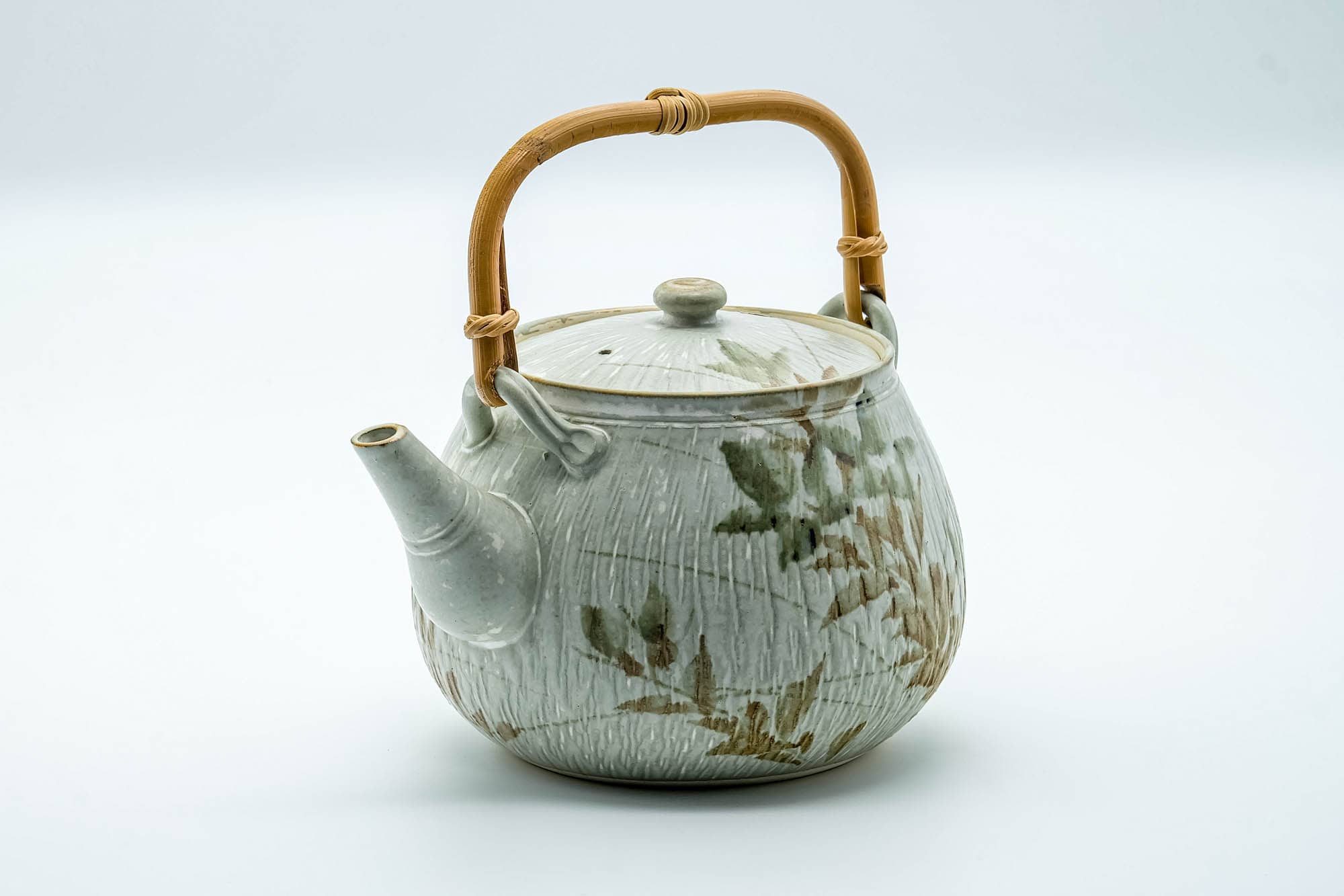 Japanese Tea Set - Beige Speckled Floral Kiyomizu-yaki Dobin Teapot with 5 Yunomi Teacups