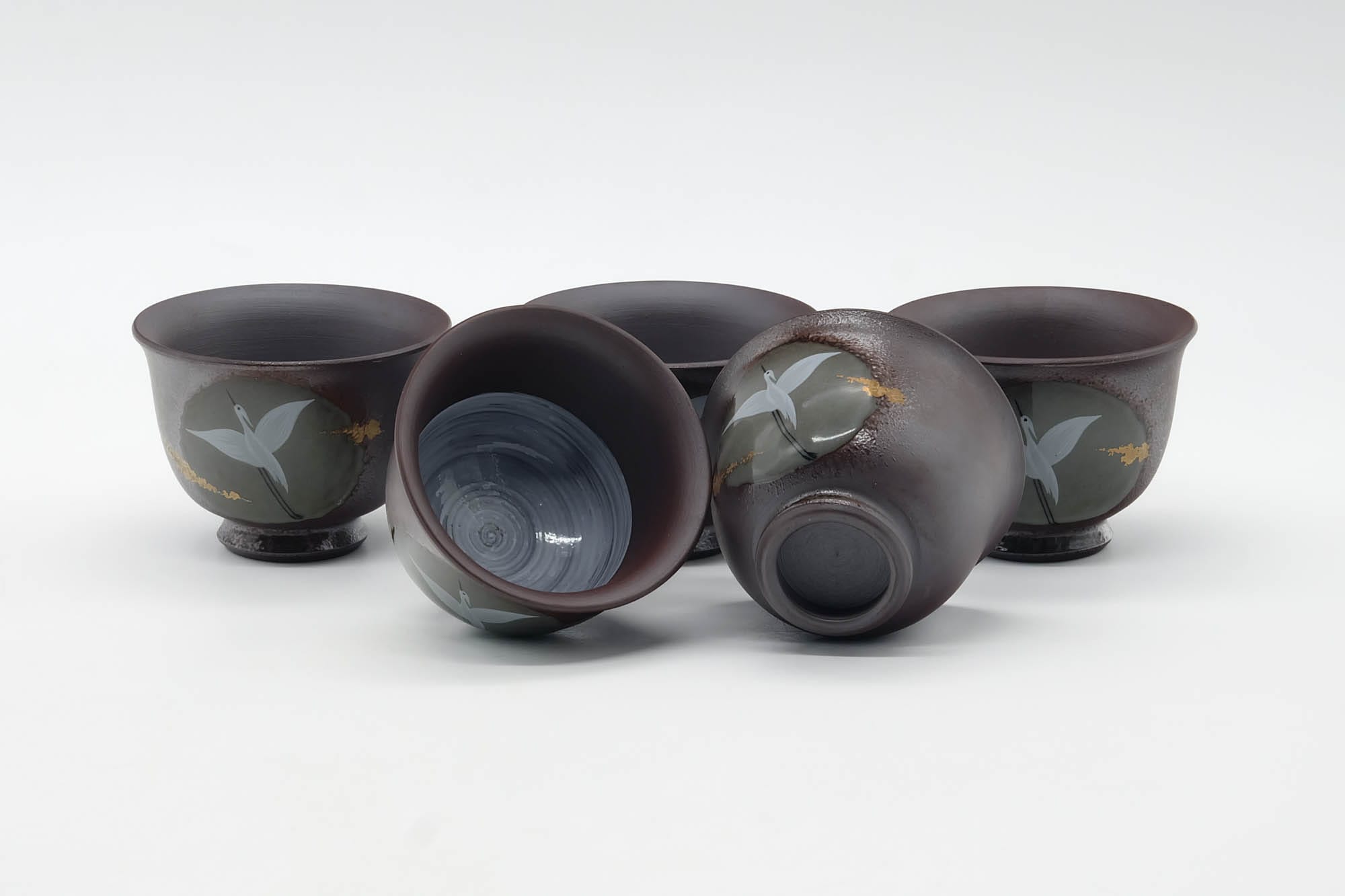Japanese Tea Set - Egrets Banko-yaki Kyusu Teapot with Yuzamashi Water Cooler and 5 Yunomi Teacups