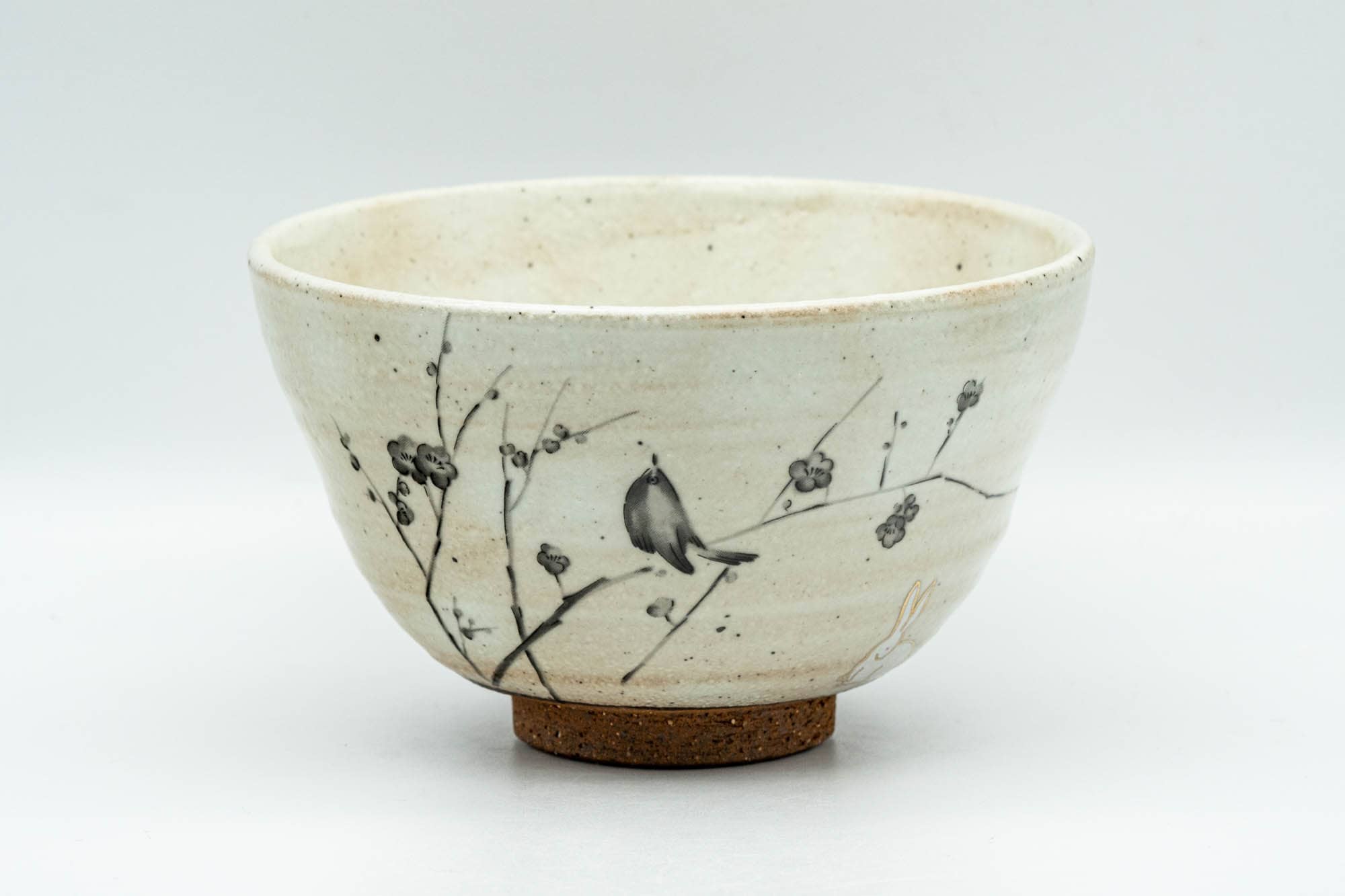 Japanese Matcha Bowl - Bunny Rabbit Plum Blossoms Milky White Glazed C ...