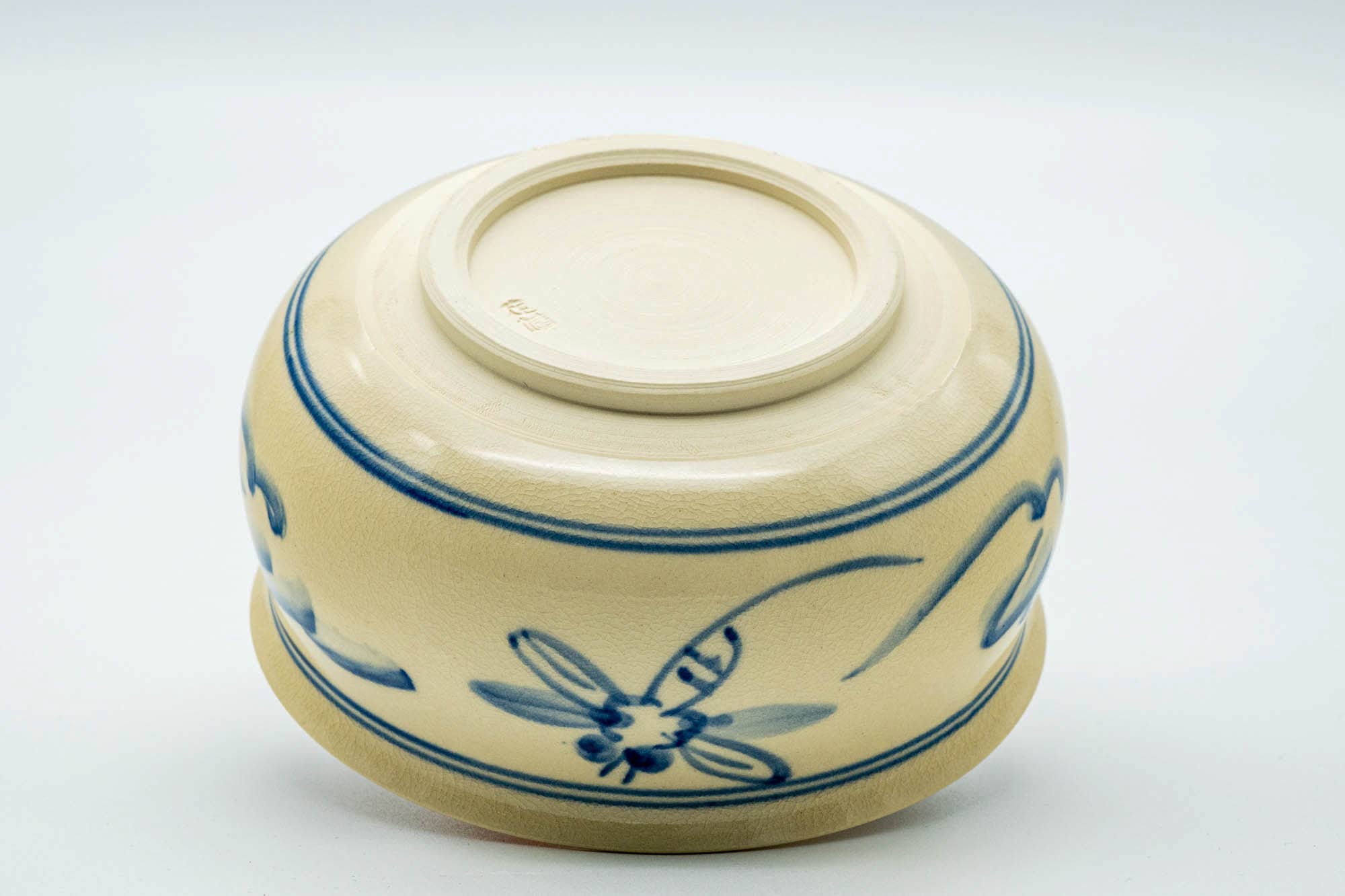 Japanese Kensui - Beige Blue Dragonflies Kyo-yaki Water Bowl - 400ml