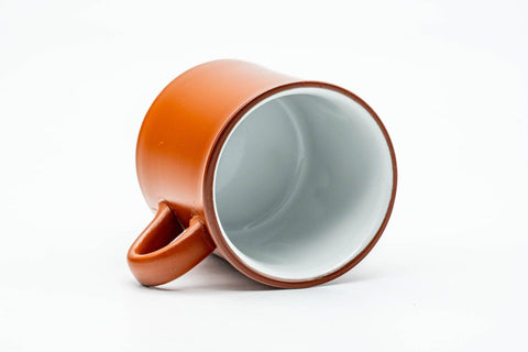 Japanese Teacup - White Inner-Glazed Red Shudei Tokoname-yaki Ushirode Yunomi with Chataku Tea Saucer - 100ml