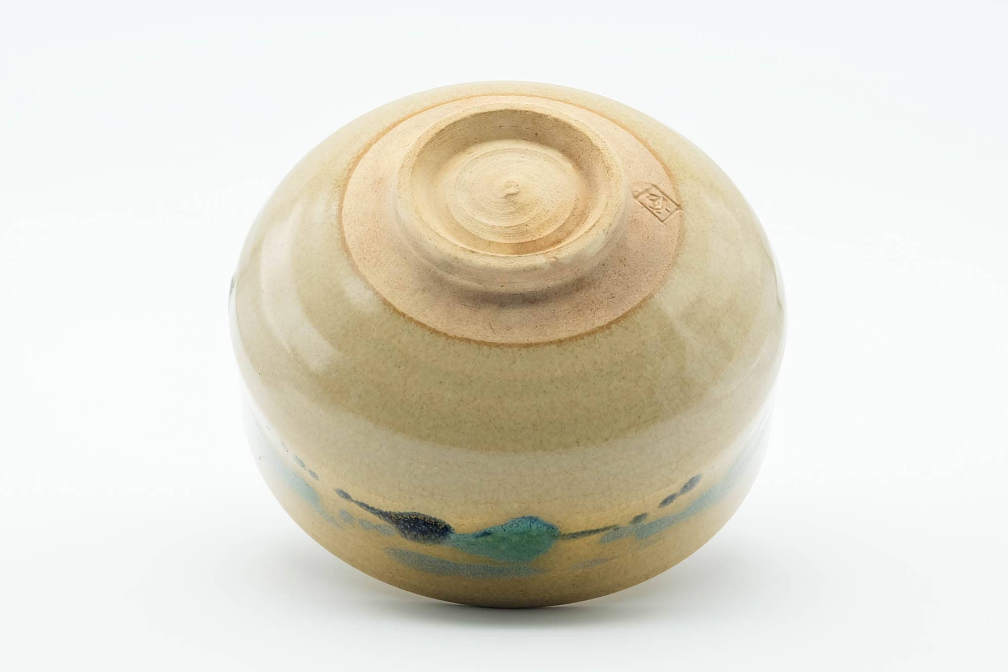 Japanese Matcha Bowl - Beige Green Abstract Kyo-yaki Chawan - 300ml