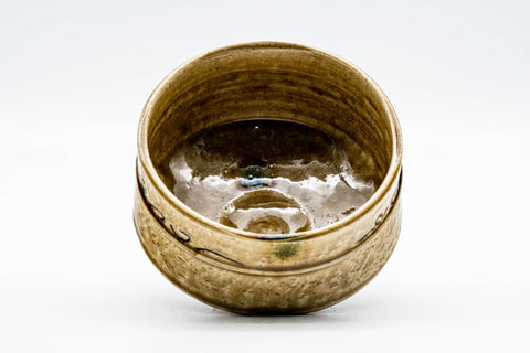 Japanese Matcha Bowl - 野田東山 Noda Touzan - Ki-Seto Glazed Scrollwork Seto-yaki Chawan - 300ml