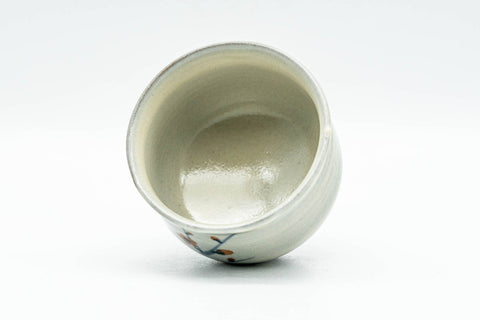 Japanese Teacup - Floral Grey Glazed Guinomi - 50ml - cup tipped to show the glazed interior