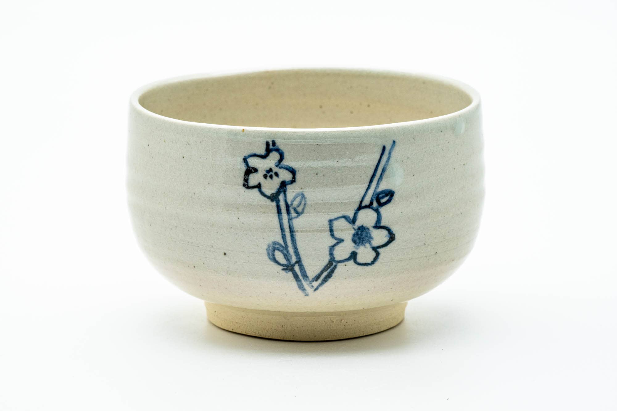 Japanese Matcha Bowl - Beige Floral Kyo-yaki Chawan - 350ml