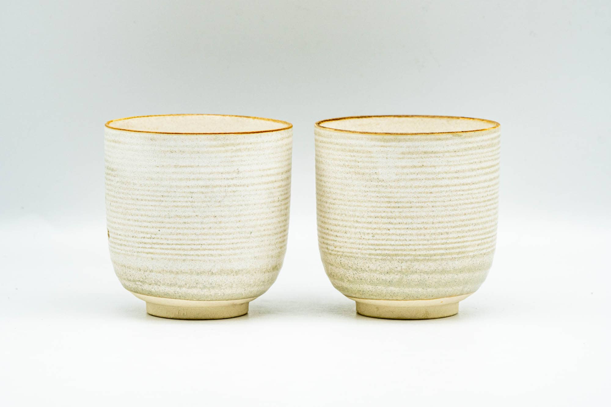 Japanese Teacups - Pair of Beige Floral Kiyomizu-yaki Yunomi - 110ml